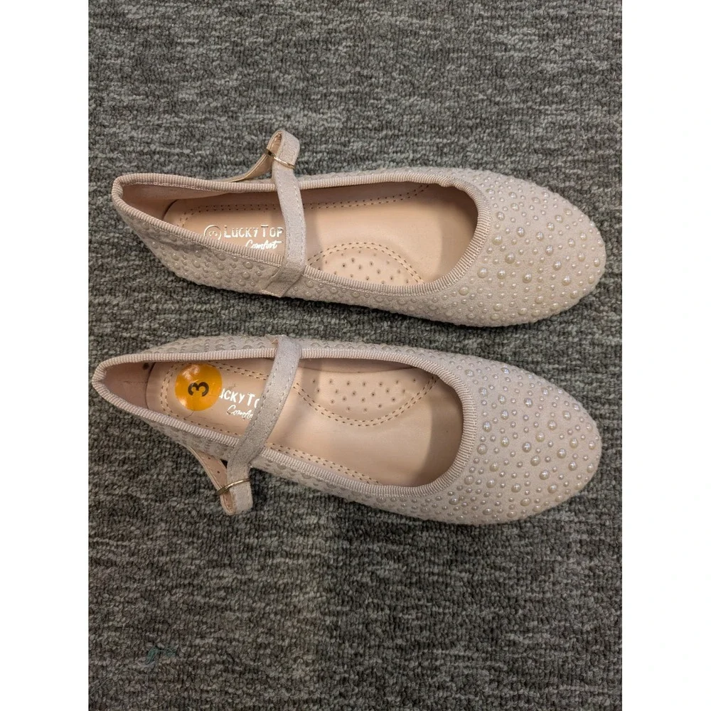 Lucky Top Kids Girls‎ Pearl Embellished Mary Jane Flats Blush Pink Size 3 Dressy